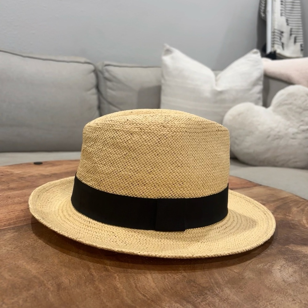Halogen Black and Cream Hat with Wide Brim and Flat Crown